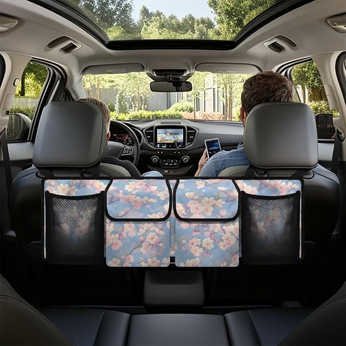 Peach Flower Car Trunk Organizer Foldable Capacity Storage Bag Car Back Seat Storage Bag Hanging Auto Interior Accessories for SUVs Sedans Trucks Jeeps
