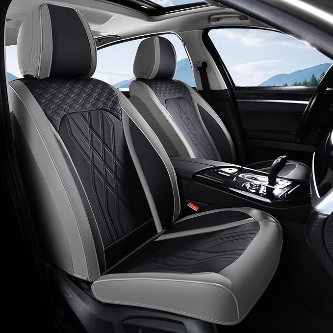 FLORICH Leather Seat Covers for Cars Front and Rear Car Seat Cover Premium Car Seat Protector Luxury Automotive Seat Covers Full Set Universal Fit for Most Car Truck SUV, Gray&Black
