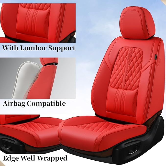 Coverado Seat Covers, Car Front Seat Covers with Backrest, Nappa Leather Car Seat Protectors,Waterproof &Breathable,Anti-Slip Automotive Seat Cushion, Universal Fit for Most Vehicles,2Pcs Red