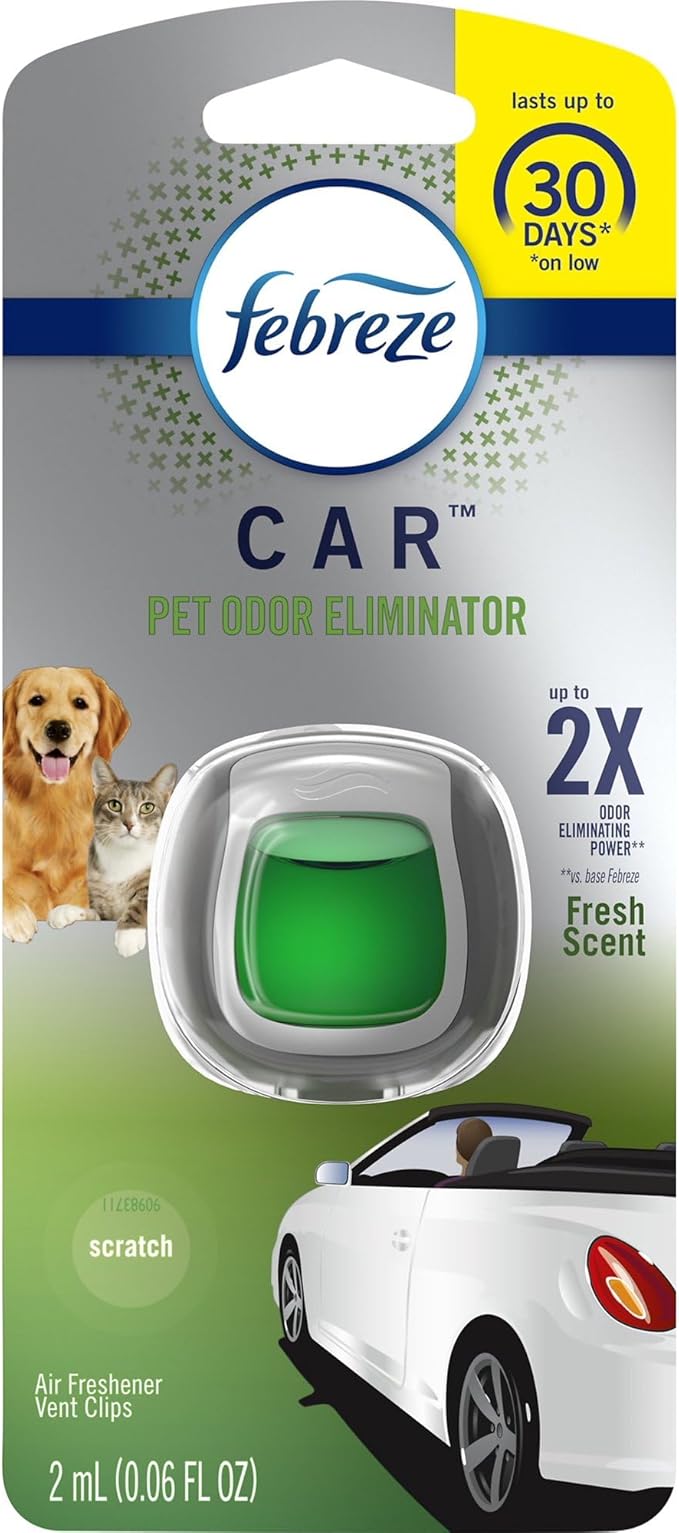 Febreze Car Pet Odor Eliminator, Air Freshener Vent Clip, Up to 30 Days Freshness, Fresh Scent