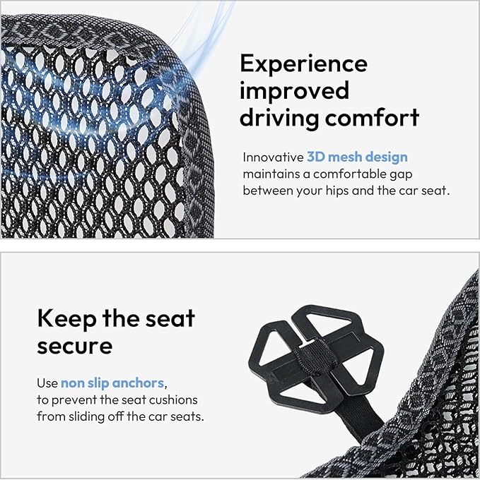 carrotez Cool Double Breathable 3D Air Mesh Car Seat Cushion pad, Cool Chair seat, car seat Pads, Home Office Chair, Wheelchair, 41" x 15" - Black