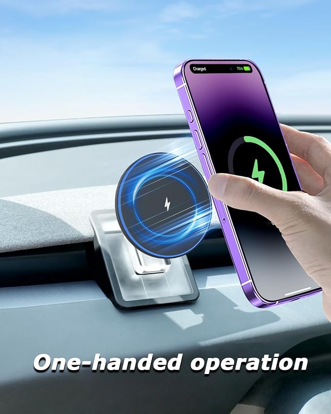 for Tesla Phone Charger Mount Compatible with 2025-2026 Model Y Juniper and 2024-2026 Model 3 Highland, 360° Adjustable, No Tool Installation Required, Anti-Shake Mount Fit for All Smartphones