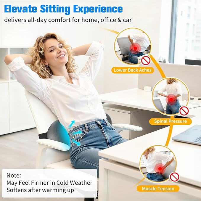 Lumbar Support Pillow for Office Chair - Memory Foam Lumbar Pillow with Detachable Strap & Breathable Cover, Ergonomic Back Support for Office Chair, Car, Bed Rest (Grey)