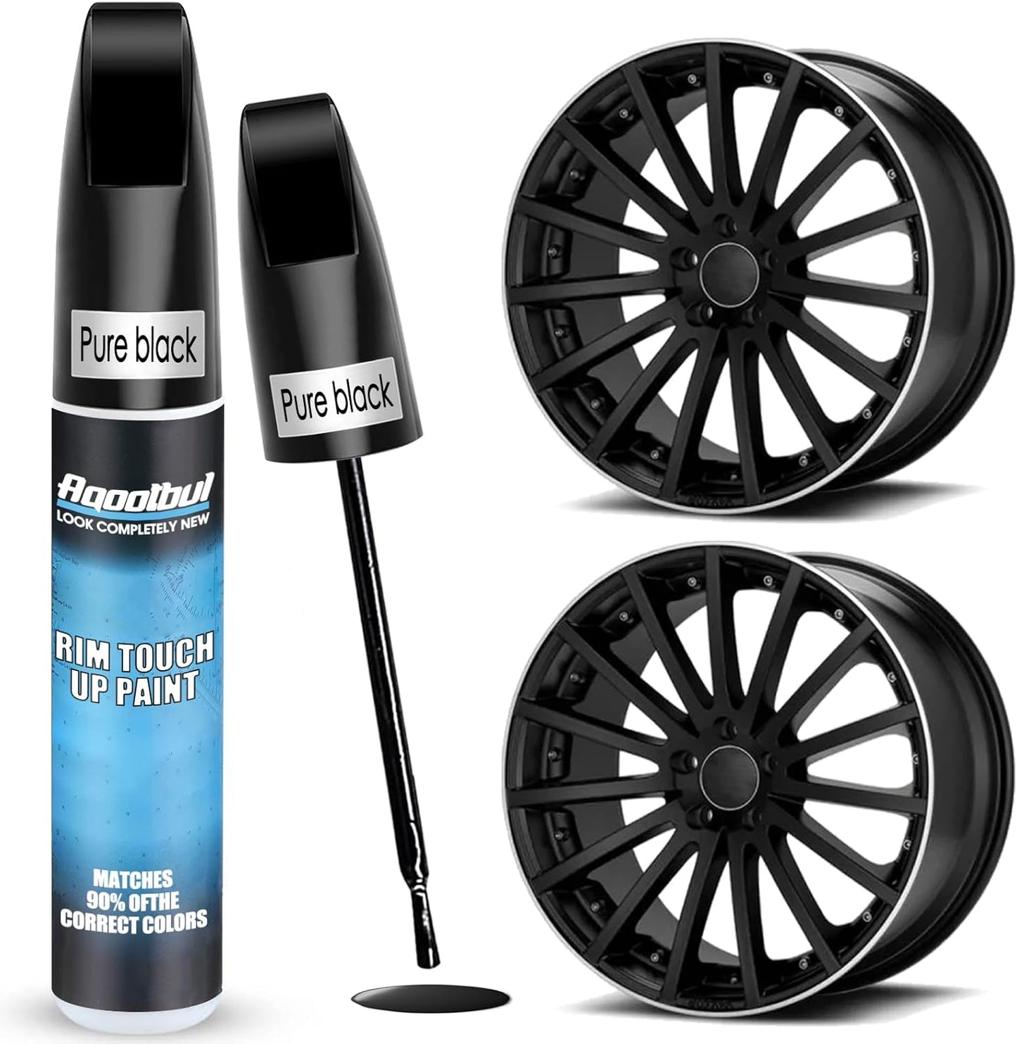 Pure Black Rim Touch Up Paint - Car Wheel Repair Kit Curb Rash, Gloss or Matte Black Rim Touch Up Paint, Quick And Easy Wheel Scratch Repair Kit, Wheel Repair Kit Curb Rash (Pure Black)