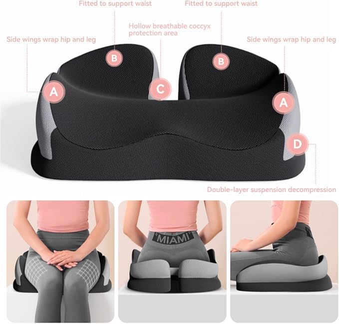 Seat Cushions for Office Chairs Wheelchair Cushion for Long Sitting Back Pain，Memory Foam Seat Car Computer Desk Chair Cushion，Coccyx Cushion for Tailbone Pain Relief Cushion Office Chair Black Blue