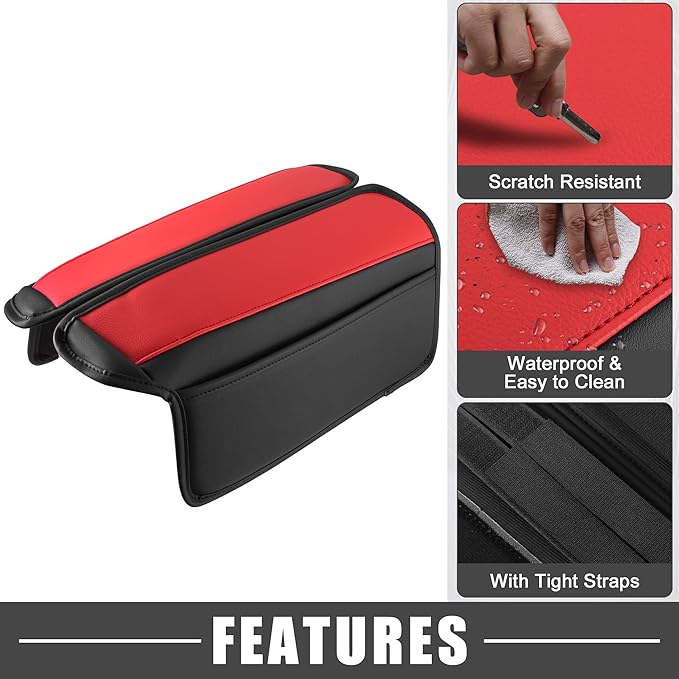 Car Center Console Armrest Cushion Soft Pad Arm Rest Cover Support Black Red for Nissan Rogue 2021 2022 2023 (Pack of 2)