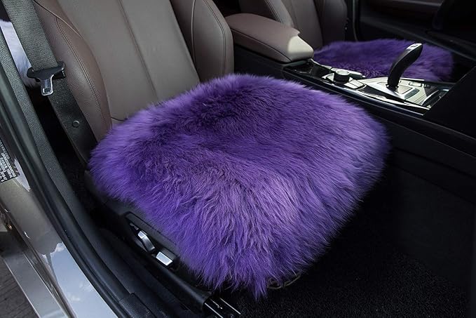 Winter Warmth: Universal Sheepskin Seat Cushion Cover - Natural Wool, for Cars, Trucks, SUVs & Vans - Cozy & Stylish Driving Companion Front Purple