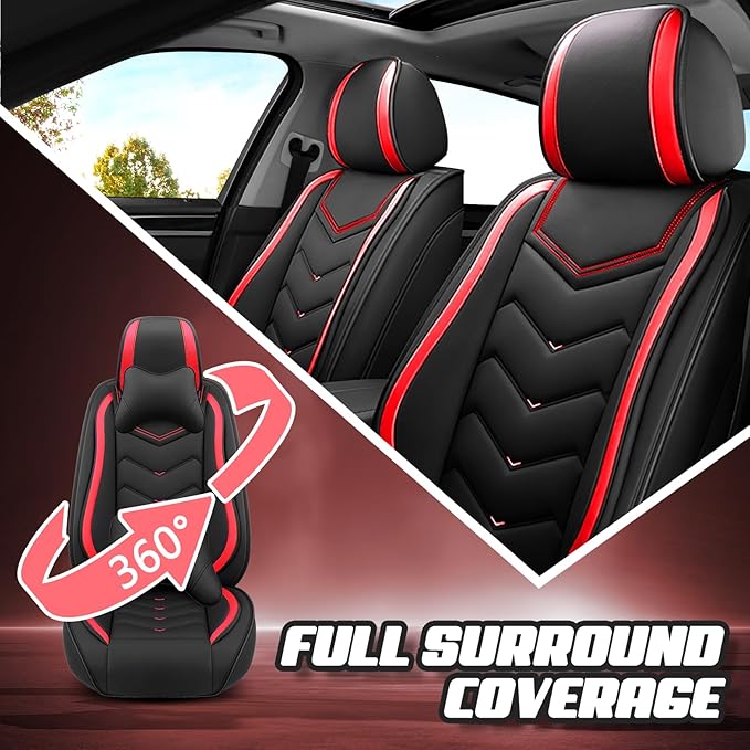 Car Seat Covers for Mitsubishi Outlander 2003-2026, Premium Nappa Leather Car Seat Cover, Stylish Sport Seat Covers， Automobile Seat Cover Sets.(Standard 2 Seats/Black Red)