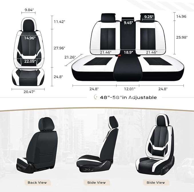 Coverado Seat Covers, Car Seat Covers Full Set, Leather Seat Covers for Cars, Car Seat Protector, Black Car Seat Covers Front Seats and Back Seats Universal Fit for Most Cars White