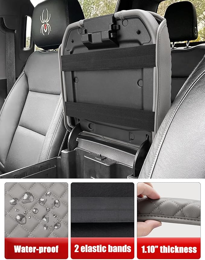 KBH Center Console Armrest Cover for 2019-2026 Chevy Silverado & GMC Sierra, 2021-2026 Tahoe & Suburban & Yukon Accessories, Vinyl Leather, Gideon Gray (Fits Bucket Seat Console Only)
