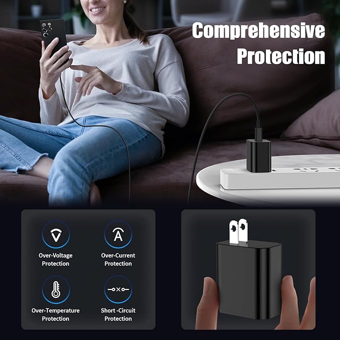 3Pack USB C Charger for Samsung Galaxy S24 Ultra, Super Quite Fast Charging Type C Block with 6FT C to C Cord for Samsung Galaxy Tab S9 S8 S23 Ultra S22 Ultra S23 S22 S21 Note 10 Plus 20