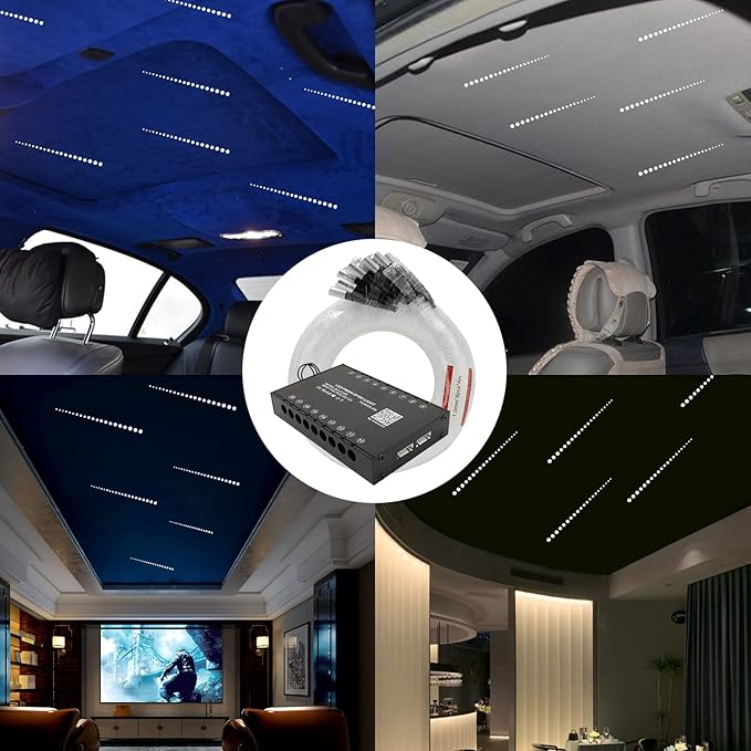 AMKI 144pcs*0.04in*13.1ft Pure White 18LED Meteor Shooting Stars Effect Fiber Optic Lights Kit,20 Modes Meteor Light Engine with Bluetooth+RF Remote Control