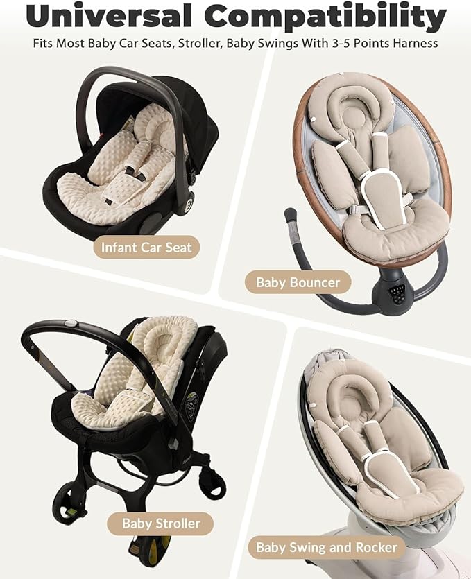 Infant Car Seat Insert with Extra Cushion for Preemie to Toddler, Reversible Newborn Carseat Insert for Baby Head Body Support, Fits for Stroller, Baby Swing, Bouncer - Dots, Beige