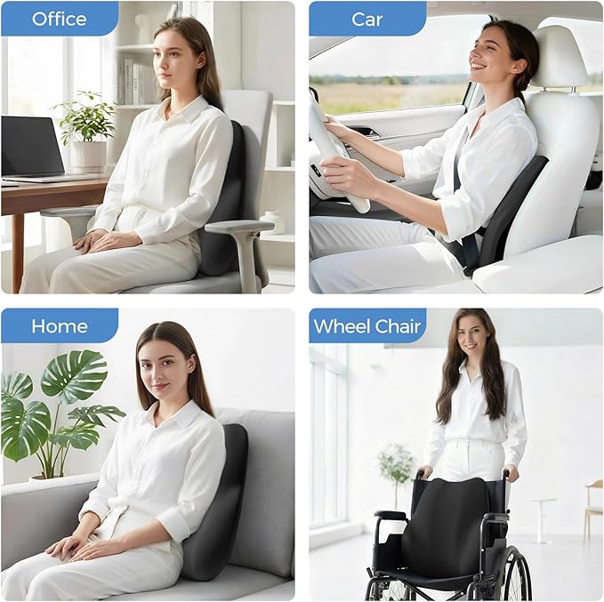 BEBAS Lumbar Support Pillow for Car, Memory Foam Back Cushion for Driving, Ergonomic Lumbar Pillow for Pain Relief, Comfort Lower Back Support for Office Chairs, Car Seat, Wheelchair -Black