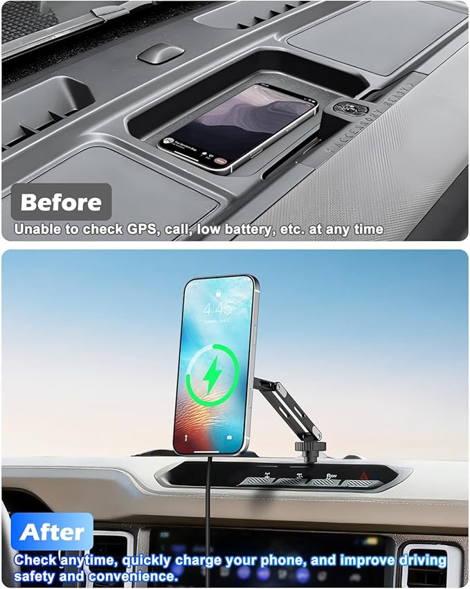 CloudValley 15W Magnetic Wireless Car Charger Phone Mount for Ford Bronco 2021-2026 2/4 Door Badlands, Off-Road Stable Dash Phone Holder with 360° Adjustable Aluminum Alloy, No Drill Install