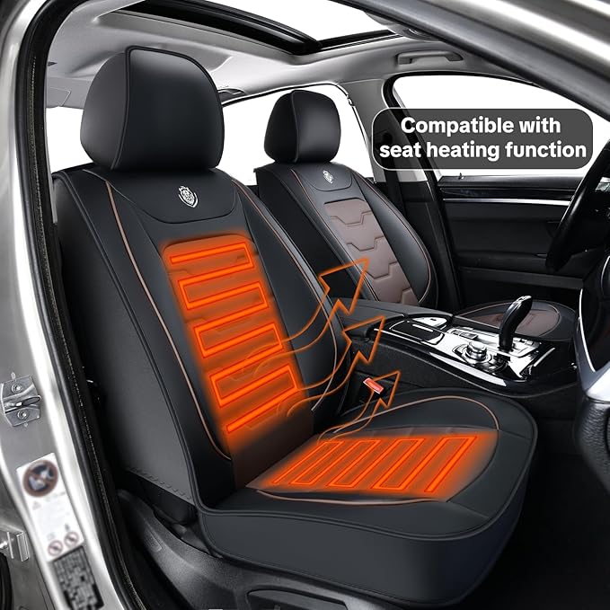 Universal Car Seat Covers, Waterproof Faux Leather, Full 5-Seat Set, Non-Slip, Contoured Fit, Fits Most Vehicles, Upgraded Protection for Car Interiors, Airbag Compatible