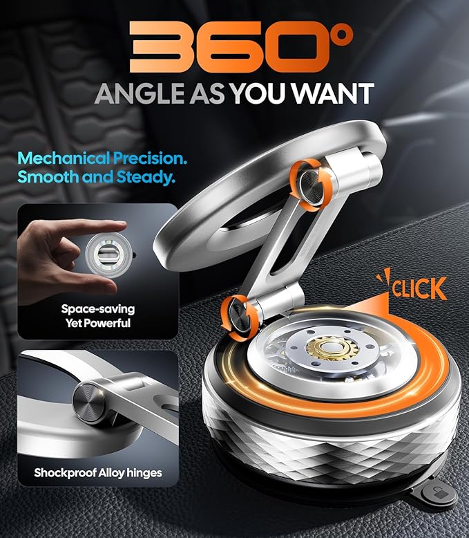 Wigoo Vacuum Magnetic Phone Holder for Car for Magsafe [80LBS Suction & 3000gf Magnetic] 360° Adjustable Car Phone Mount, for iPhone 17 Pro Max 16 15 14 13 12 Air Plus, Silver