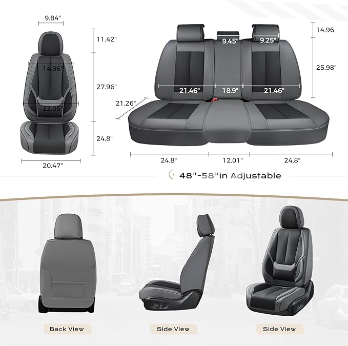 Coverado Car Seat Covers Full Set, Car Seat Protector Waterproof, Nappa Leather Car Seat Cushion, Seat Covers for Cars, Front Seats and Back Universal Fit for Most Cars