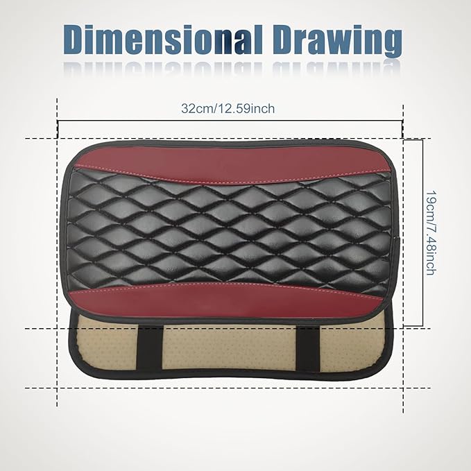 Car Center Console Cover, Universal Leather Waterproof Armrest Seat Box Cover Protector, Comfortable Car Decor Accessories Fit for Most Cars, Vehicles, SUVs-Wine Red