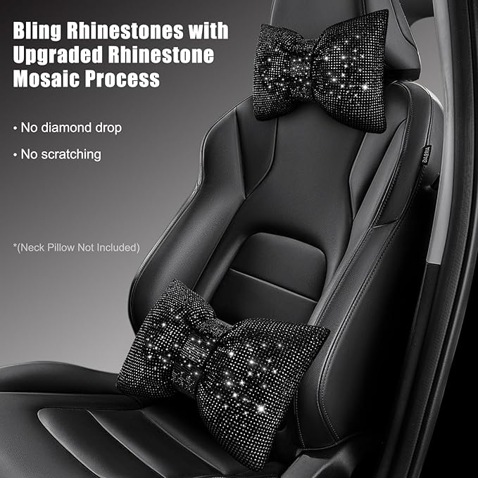 surpassme Rhinestone Lumbar Support Pillow for Car, Bling Back Support Pillow/Cushion Car Accessories for Women(Black)