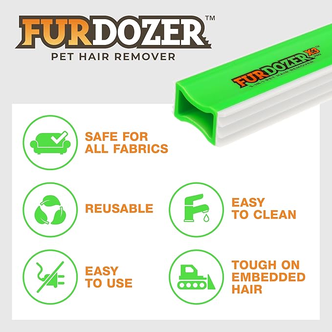 FurDozer Pet Hair Remover & Auto Detailing Tools - Cat & Dog Hair Remover for Carpets, Car Interiors, Couches, Bedding, & Pet Furniture (Green, X3 PRO - 5" Long)