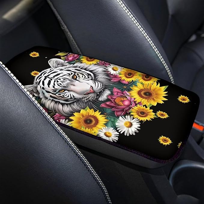 White Tiger Car Center Console Cover Dustproof Automotive Center Console Cushion Protector Non Slip Armrest Box Pad Tiger Car Accessories for Women
