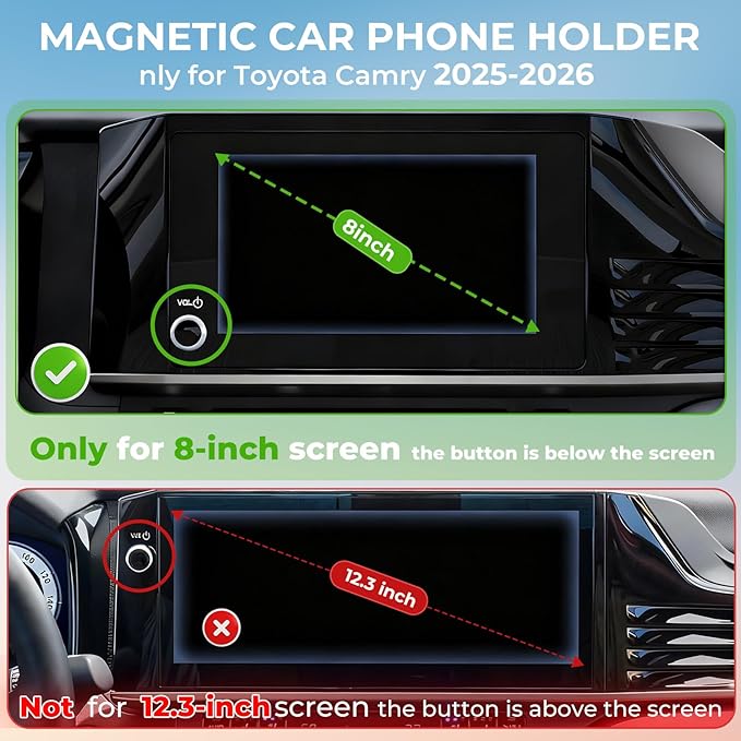 Car Phone Holder for Toyota Camry LE/SE 2026 2025 (Only for 8-Inch Screen) 360° Rotation Magnetic Cell Phone Mount, Compatible with Magsafe, Does Not Affect Air Vent