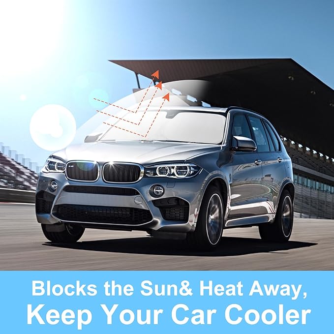 Windshield Sun Shade Custom Fit for 2014 2015 2016 2017 2018 BMW X5 Accessories Foldable Sunshade Sun Blocker Protect Car from Sun Rays & Heat Damage Keep Car Cooler