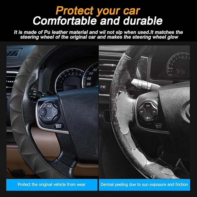 Car Steering Wheel Cover, Anti-Slip Soft Silicone Automotive Steering Wheel Protector, Comfortable Vehicle Steering Wheel Protective Accessories, Universal for RV, SUV, Truck (Black)