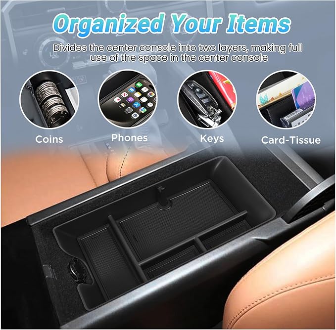 Center Console Organizer Compatible with 2025-2026 Toyota Camry Accessories, Armrest Storage Box Glove Organizer Tray Secondary Insert with Coin and Sunglasses Holder