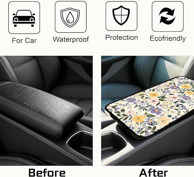 Car Armrest Cover Pad - Car Center Console Cushion Protector Against Pet Claws, Dirt and Sticky Fingers, Comfortable Auto Decor Accessory Fit for Sedan, Van, SUV
