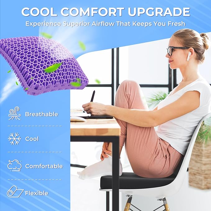 TushGuard Gel Seat Cushion for Long Sitting, Enlarged & Thickened Patent Design, Breathable Cooling for Office Chair, Soft Car Seat Cushion for Wheelchair (Standard, Black)