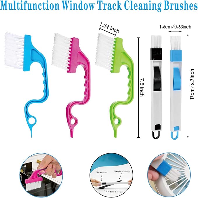Window Groove Cleaning Brush, Window or Sliding Door Track Cleaner for Sliding Door, Sill, Tile Lines, Shutter, Car Vents, Keyboard (14 Pcs Cleaning Tool)