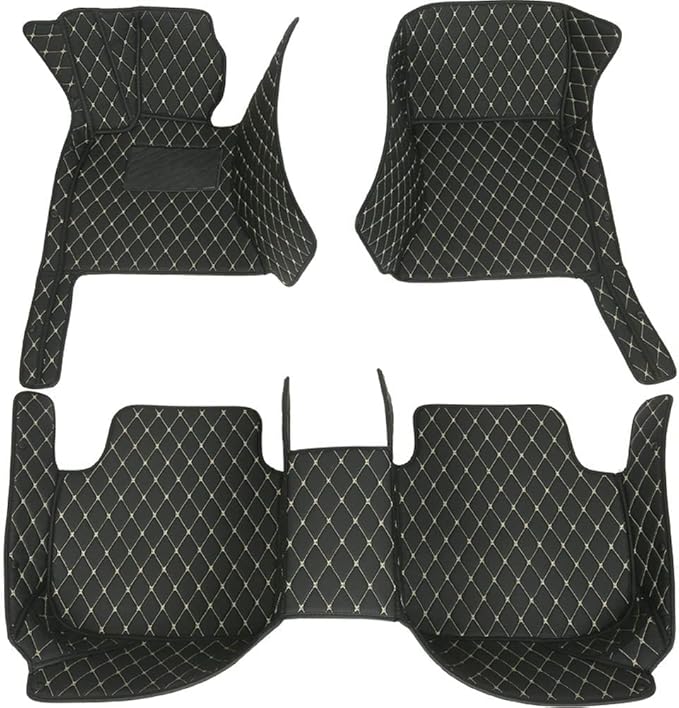 Custom Car Floor Mats Fit for 99% Sedan SUV Sports Car Full Coverage Pads Leather Floor Liners Mat Women Men (Black with White line)