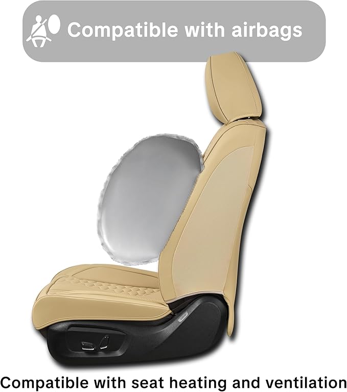 Beige Car Seat Covers for Ford Bronco Sport 2021-2025 Car Seat Cover, Faux Leather, 5 Piece Full Set, Waterproof, with Lumbar Support, Protect and Upgrade Seats