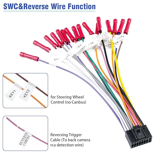 16Pin Android Radio Wiring Harness Adapter, ISO Car Stereo Wire Harness Power Speaker Cable with Butt Connector for Aftermarket Car Audio Video Head Unit Receiver