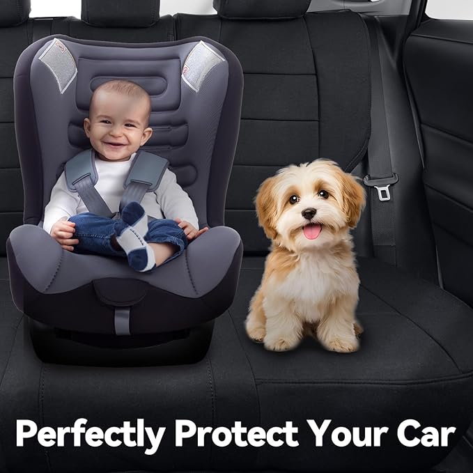 coverdream 2026 Rav4 Seat Covers Custom Fit for 2026 Toyota Rav4 Hybrid (Woodland/Limited) SUV,Full Set Polyester Car Seat Protector Black
