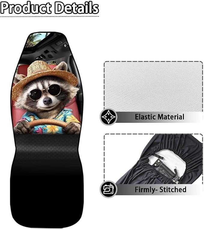 Funny Raccoon Car Seat Cover Front Seats Only,Soft Front Bucket Seat Cover Decorative Saddle Blanket Cushion Cover for Cars Trucks and SUVs