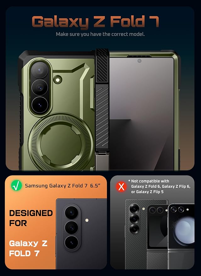 SUPCASE for Samsung Galaxy Z Fold 7 Case with Kickstand (UB Grip), [Compatible with MagSafe] [Built-in Tempered Glass Screen Protector] [Hinge Coverage] Military-Grade Protection Phone Case, Guldan