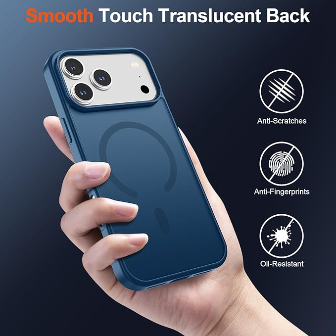 SUPFINE Magnetic for iPhone 17 Pro Max Case (Compatible with MagSafe)(Military Grade Drop Protection) Translucent Matte Shockproof with Anti-Fingerprint Phone Cover 2025,Deep Blue