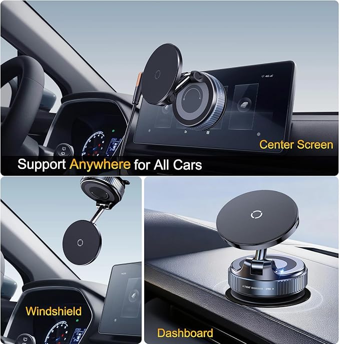 2026 Upgraded for Magsafe Car Mount Charger, 15W Fast Wireless Charging Suction Cup Phone Mount, Magnetic Phone Holder for Dashboard/Windshield, Compatible with iPhone 12-17 & All Phones