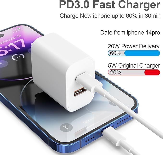 20W Dual Port Fast Charger Block 2-Pack with 6FT & 10FT MFi-Certified Cables, PD/QC3.0 Quick Charge Adapter for iPhone 14/13/12/11 Pro Max/XS/XR/X, iPad, AirPods Pro - Overheat & Surge Protection