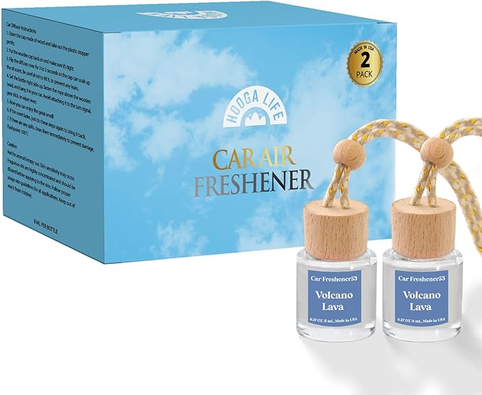 HoogaLife Car Air Freshener Diffuser 2 Pack Hanging Air Freshener Diffuser - VoIeano Lava Fragrance Oil Air D iffuser for Car, 45+ days Long Lasting Fragrance Made in USA (V53)