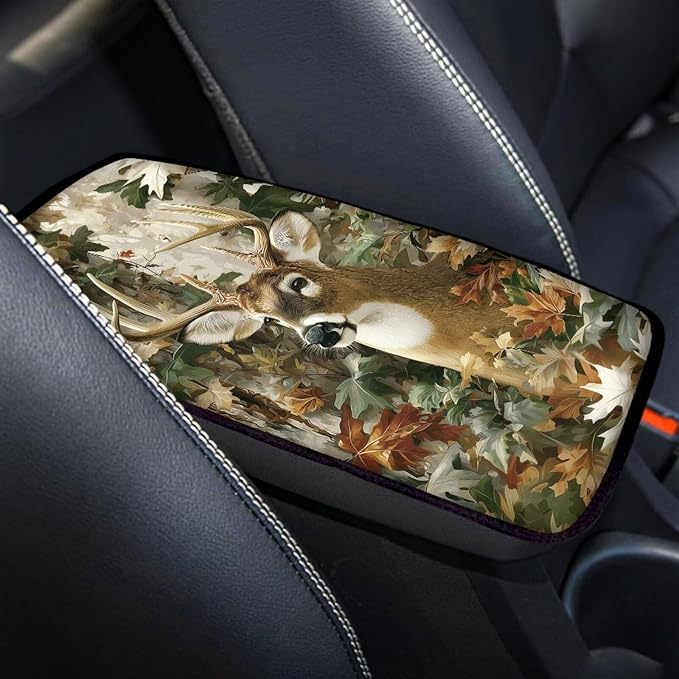 Dreaweet Deer Hunting Camo Car Armrest Cover Universal Car Accessories Center Console Pad Scratch-Resistant Universal Arm Rest Cover for SUV Truck Sedan