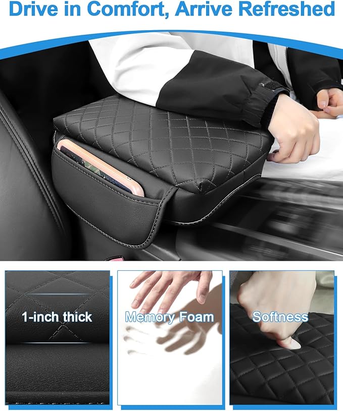 Center Console Cover for Chevy Colorado/GMC Canyon 2023 2024 2025 2026 PU Leather Armrest Cushion Pad with Side Pocket Middle Console Lid Protector Colorado Interior Accessories (Colorado 23-26 pad)