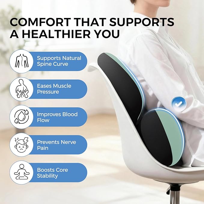 BEBAS Lumbar Support Pillow for Car, Ergonomic Memory Foam Back Cushion for Driving, Lower Back Support for Pain Relief, Lumbar Cushion for Car Seats, Office Chairs, Wheelchairs - Green