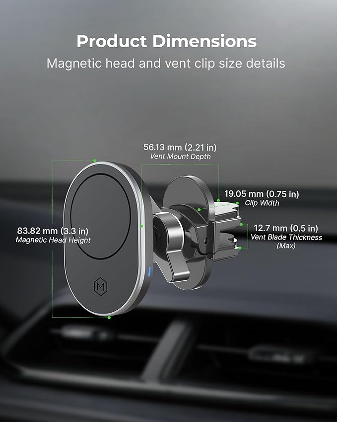 MagSafe Wireless Car Charger Air Vent Mount, 15W Fast Charging Magnetic Phone Holder, Strong N52 Magnets, 360° Rotation, Universal Car Charger for iPhone 17/16/15/14/Air/Galaxy