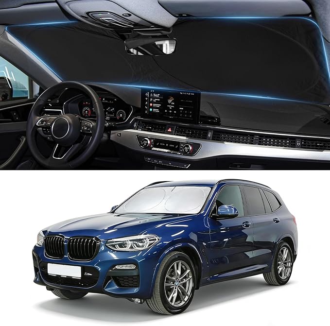 Sunshade for X3 Windshield Sun Shade Custom Fit for 2011-2015 2016 2017 BMW X3 Accessories Foldable Front Window Shield Cover Sun Visor Protector Automotive Interior Protector Block UV Rays
