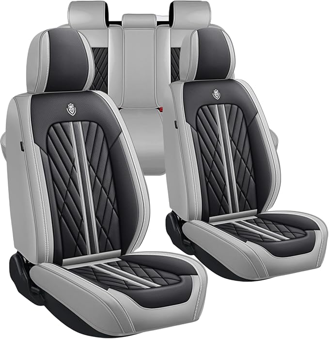 Premium Nappa Leatherette Car Seat Cover Set Custom Fit for Honda CR-V CRV 2000-2023 2024 2025 2026 Water-Proof Breathable Faux Leather Seat Cushion Protectors (Full Set 5 Seats,Black Grey)