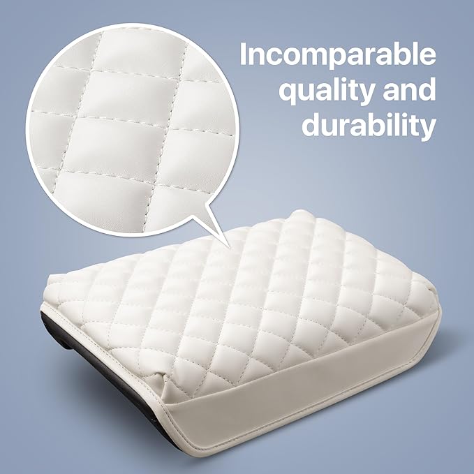 KMMOTORS Fits Model y, Model 3 (2021-2024) Center Console Cover Quilting White, Armrest Cushion, Console Protector, Vegan Leather, Model 3 Accessories, Model y Accessories (Creamy White)